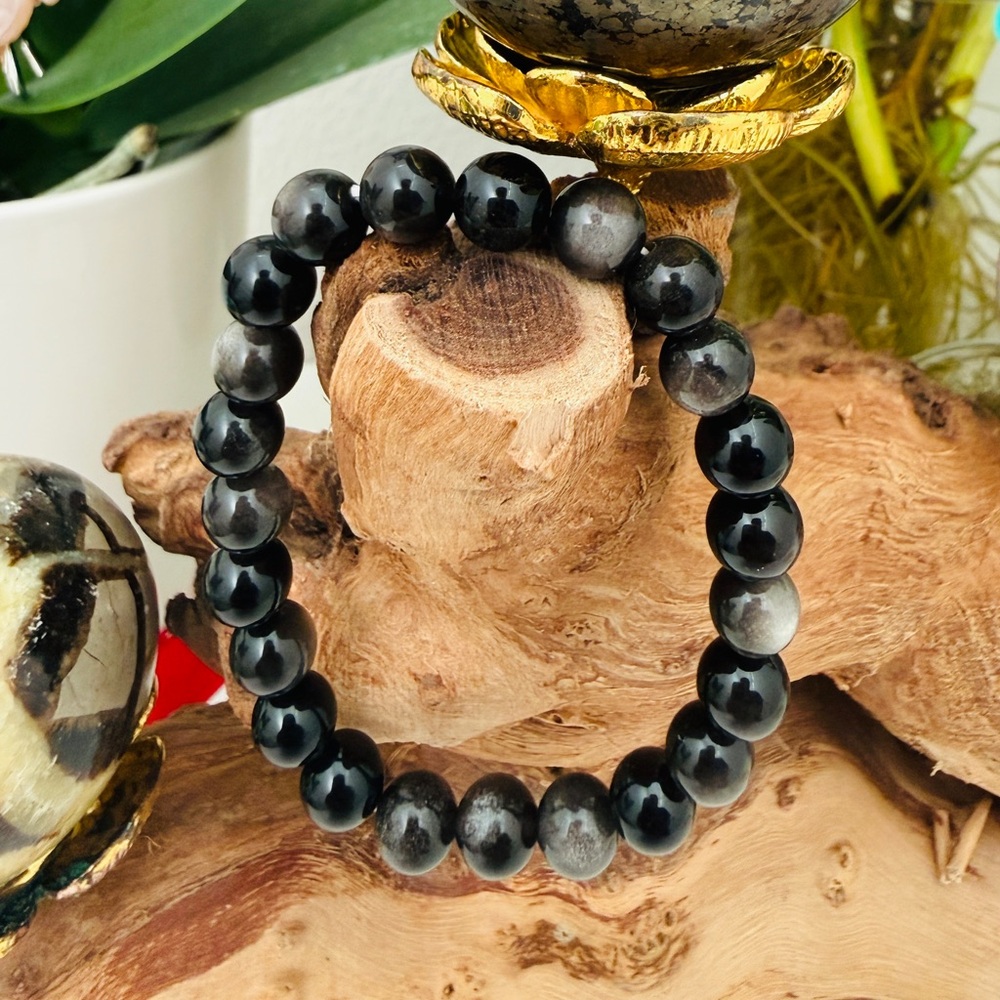 Silver Sheen Obsidian 8mm Gemstone Bracelet Protection Energy Healing Unisex - Picture 4 of 6